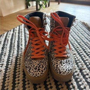 Leopard Print Lace-Up Boots with Orange Laces